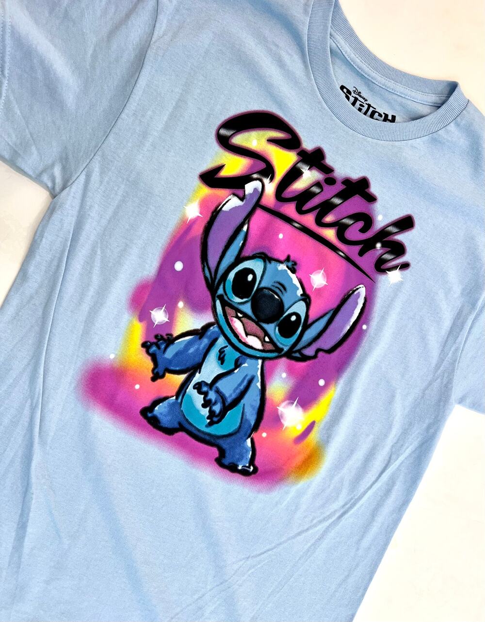 Disney Lilo & Stitch Retro Airbrush Stitch Light Blue Adult Tee - Size Med - NWT